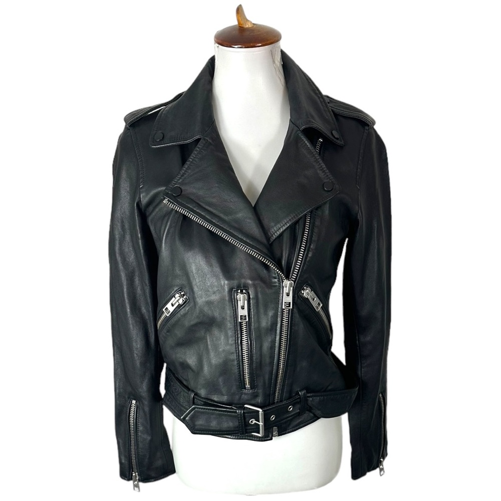 All Saints Balfern Leather Biker Jacket in Black Size 6
